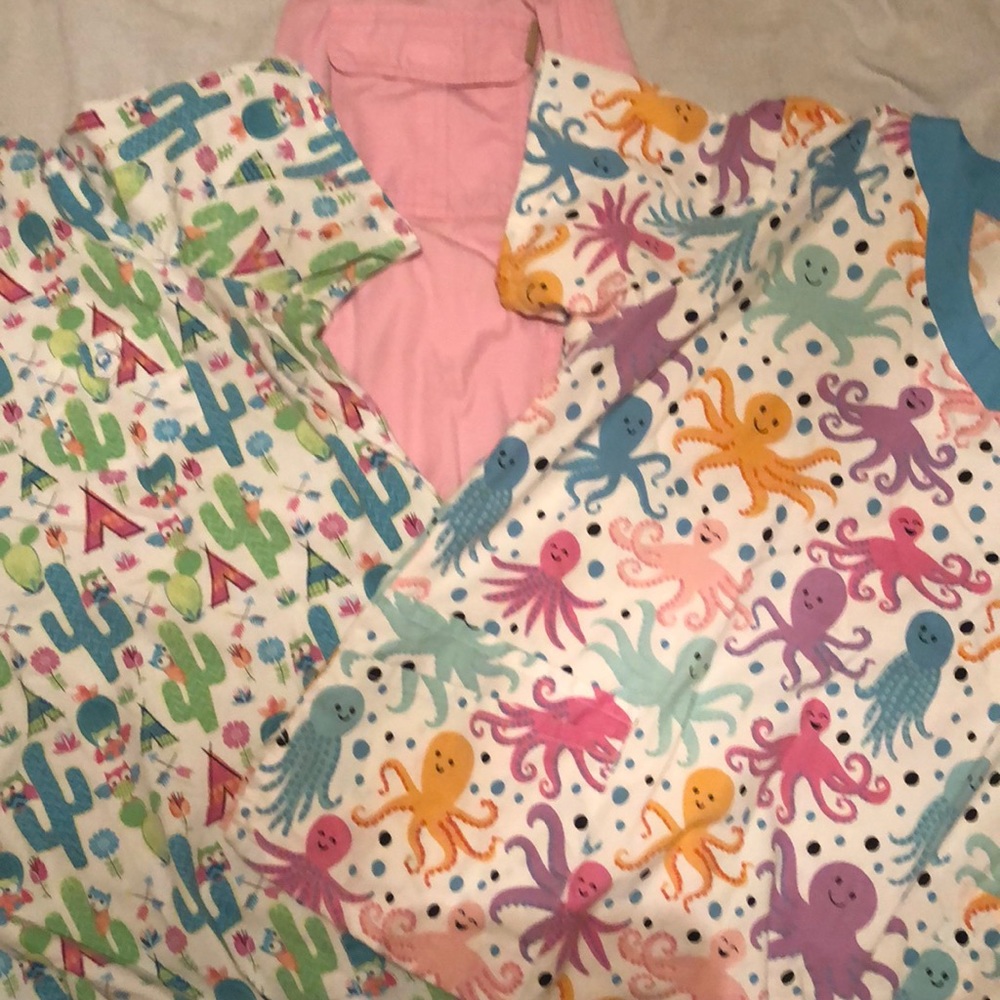 Scrubs pants and 2 shirts